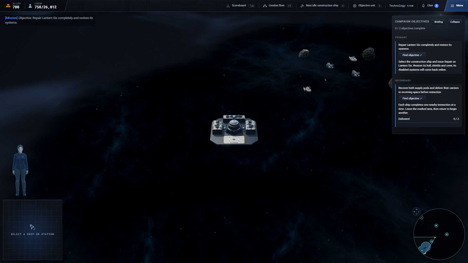 The opening campaign mission, with objectives and the normal match interface.