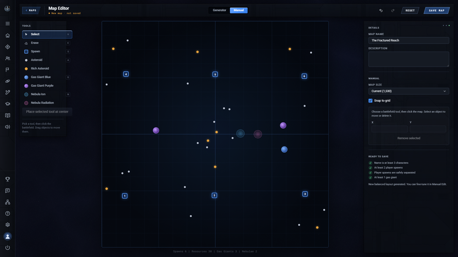 The manual map editor and its placement checks.